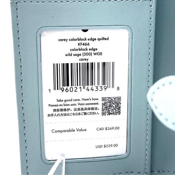 Kate Spade Carey Smooth Quilted Leather Compact Bifold Wallet Wild Sage (NWT) - Picture 9 of 9